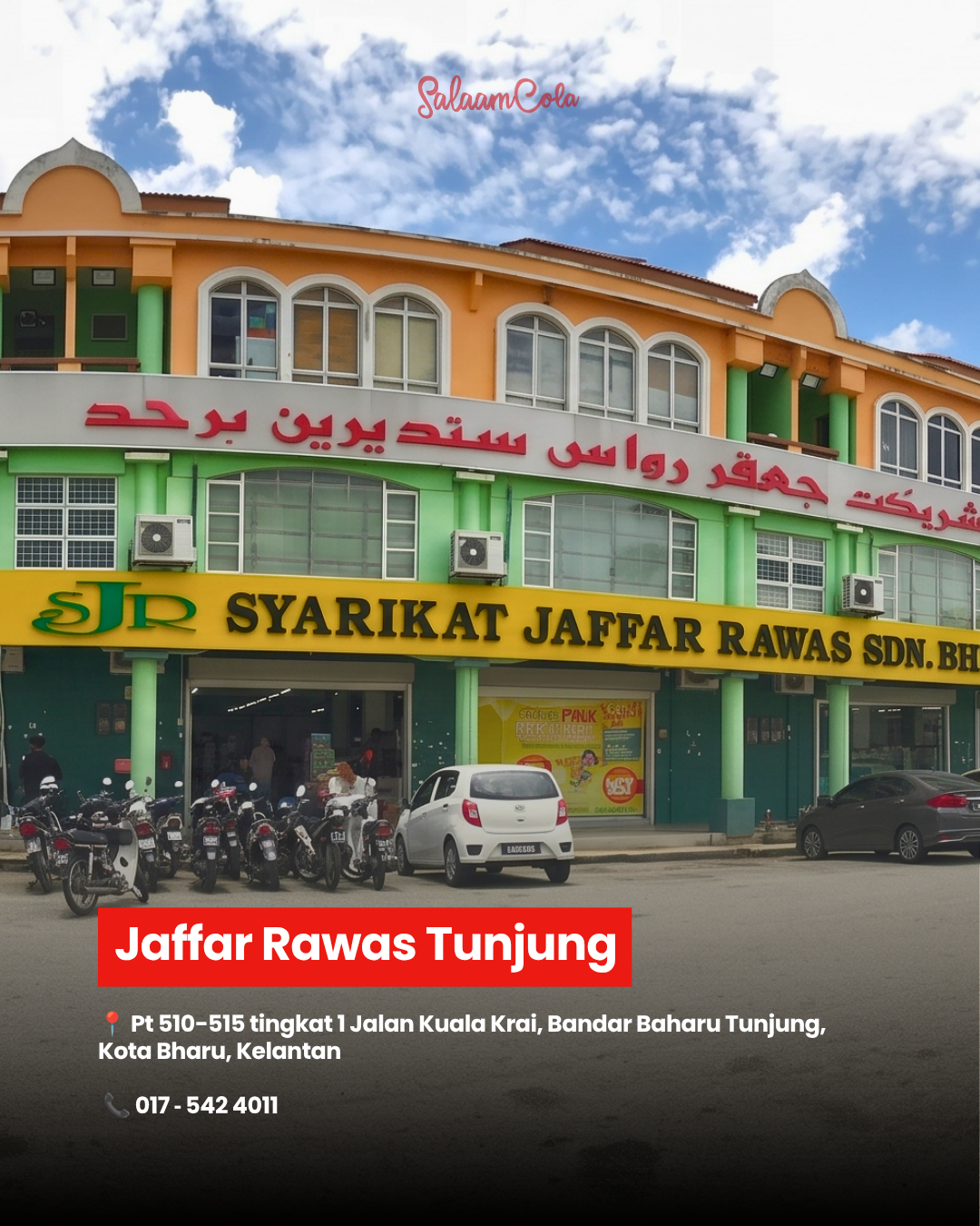 Jaffar Rawas Tunjung — Pt 510–515 Tingkat 1, Jalan Kuala Krai, Bandar Baharu Tunjung, Kota Bharu, Kelantan. Contact: 017-542 4011
